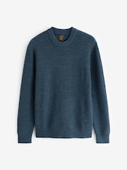 Navy Blue Regular Fit Cotton Rich Textured Crew Jumper - Image 6 of 8