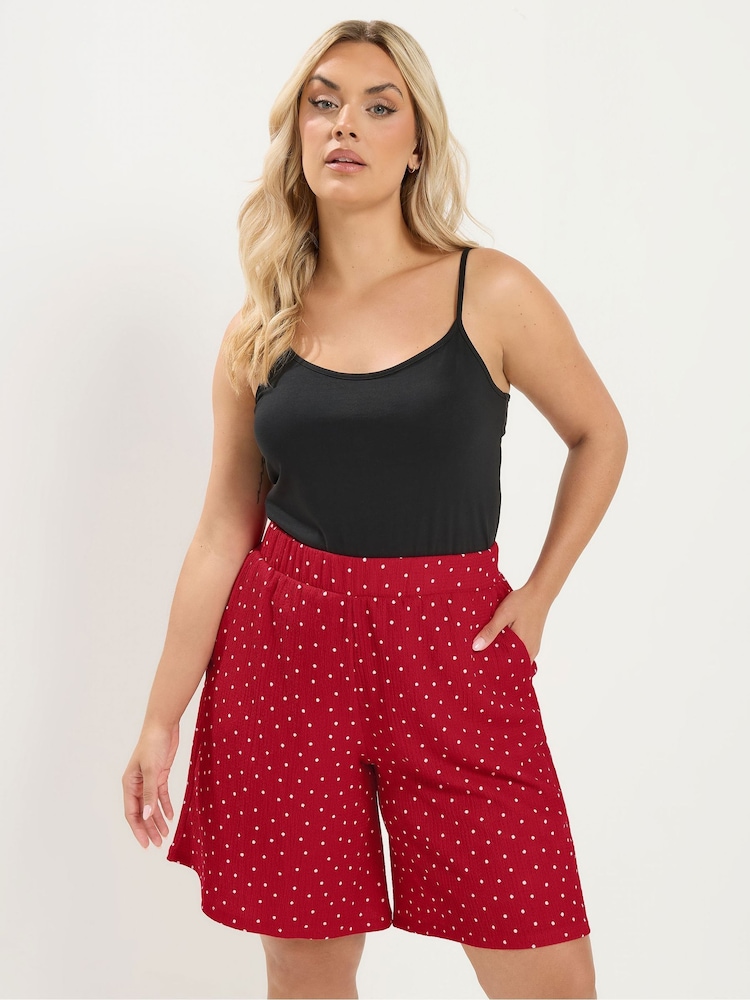 Yours Curve Red Crinkle Shorts - Image 1 of 5 Yours Curve Red Crinkle Shorts - Image 1 of 5