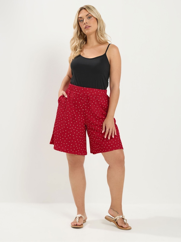 Yours Curve Red Crinkle Shorts - Image 2 of 5 Yours Curve Red Crinkle Shorts - Image 2 of 5