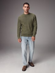 Khaki Green Regular Fit Cotton Rich Textured Crew Jumper - Image 2 of 7