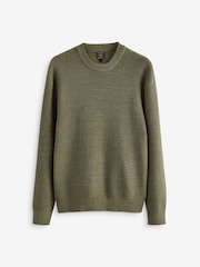 Khaki Green Regular Fit Cotton Rich Textured Crew Jumper - Image 6 of 7