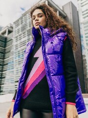 Roman Purple Hi Shine Padded Gilet with Hood - Image 1 of 5