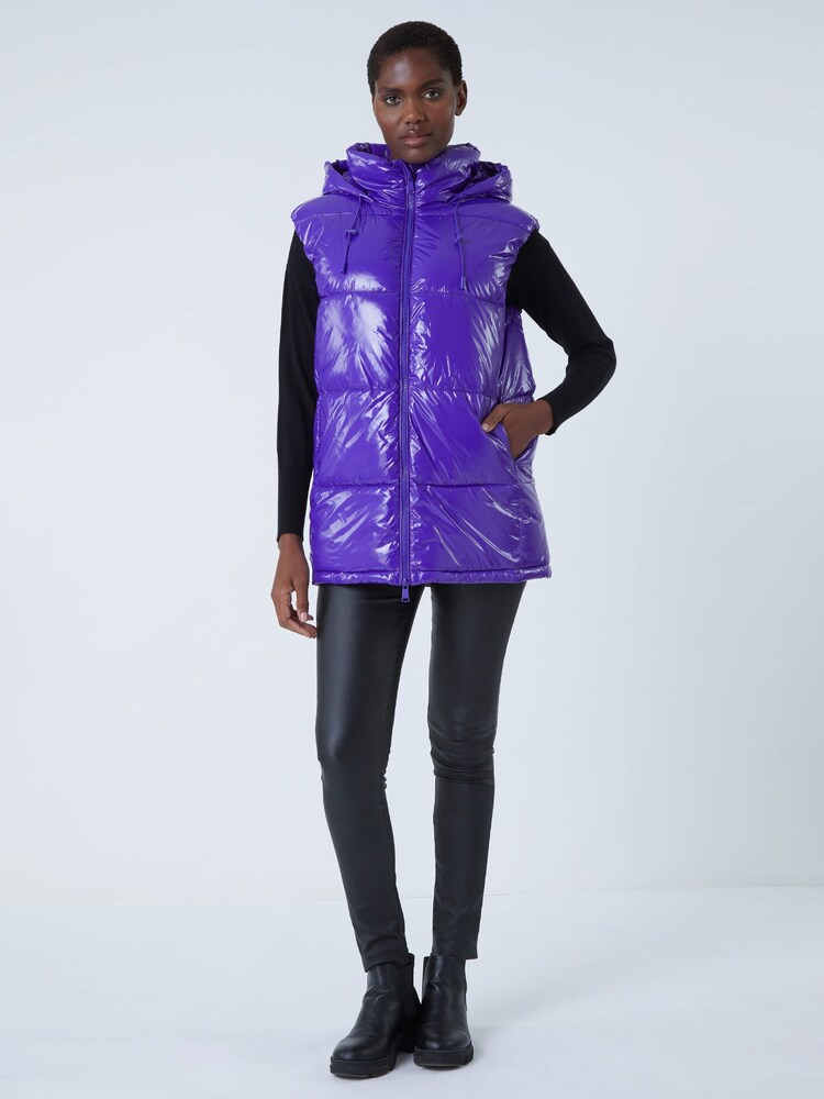 Roman Purple Hi Shine Padded Gilet with Hood - Image 2 of 5