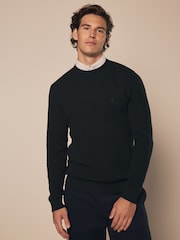 Dark Green Oxford Crew Neck Regular 100% Cotton Mock Shirt Jumper - Image 1 of 8