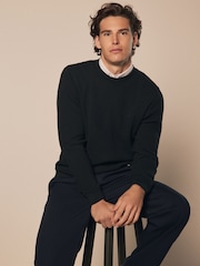 Dark Green Oxford Crew Neck Regular 100% Cotton Mock Shirt Jumper - Image 2 of 8
