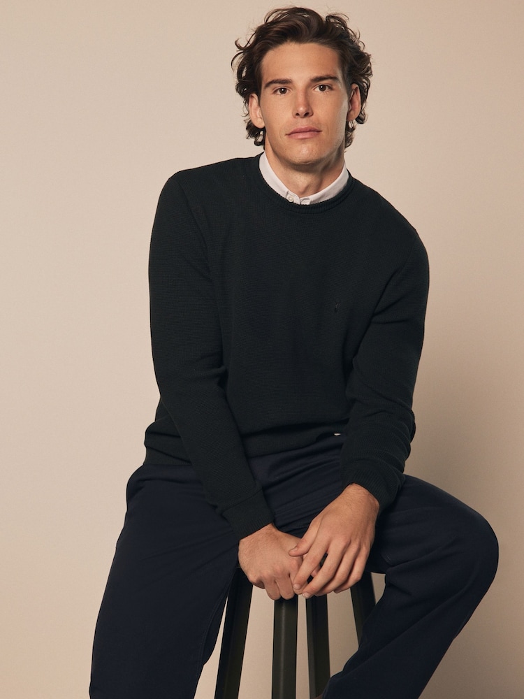 Dark Green Oxford Crew Neck Regular 100% Cotton Mock Shirt Jumper - Image 2 of 8