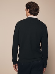 Dark Green Oxford Crew Neck Regular 100% Cotton Mock Shirt Jumper - Image 3 of 8
