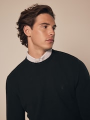 Dark Green Oxford Crew Neck Regular 100% Cotton Mock Shirt Jumper - Image 4 of 8
