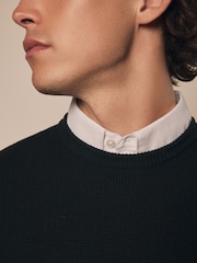Dark Green Oxford Crew Neck Regular 100% Cotton Mock Shirt Jumper - Image 5 of 8