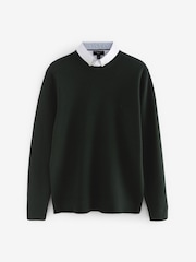 Dark Green Oxford Crew Neck Regular 100% Cotton Mock Shirt Jumper - Image 6 of 8
