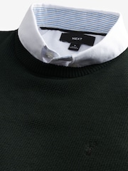 Dark Green Oxford Crew Neck Regular 100% Cotton Mock Shirt Jumper - Image 7 of 8