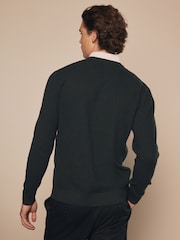 Dark Green Oxford V-Neck Regular 100% Cotton Mock Shirt Jumper - Image 3 of 7