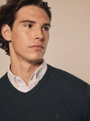 Dark Green Oxford V-Neck Regular 100% Cotton Mock Shirt Jumper - Image 4 of 7
