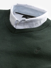 Dark Green Oxford V-Neck Regular 100% Cotton Mock Shirt Jumper - Image 6 of 7