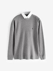 Light Grey Crew Neck Regular Mock Shirt Jumper - Image 5 of 7