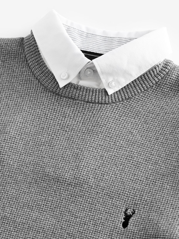 Light Grey Crew Neck Regular Mock Shirt Jumper - Image 7 of 7