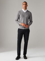 Charcoal Grey Oxford V-Neck Regular Mock Shirt Jumper - Image 2 of 7