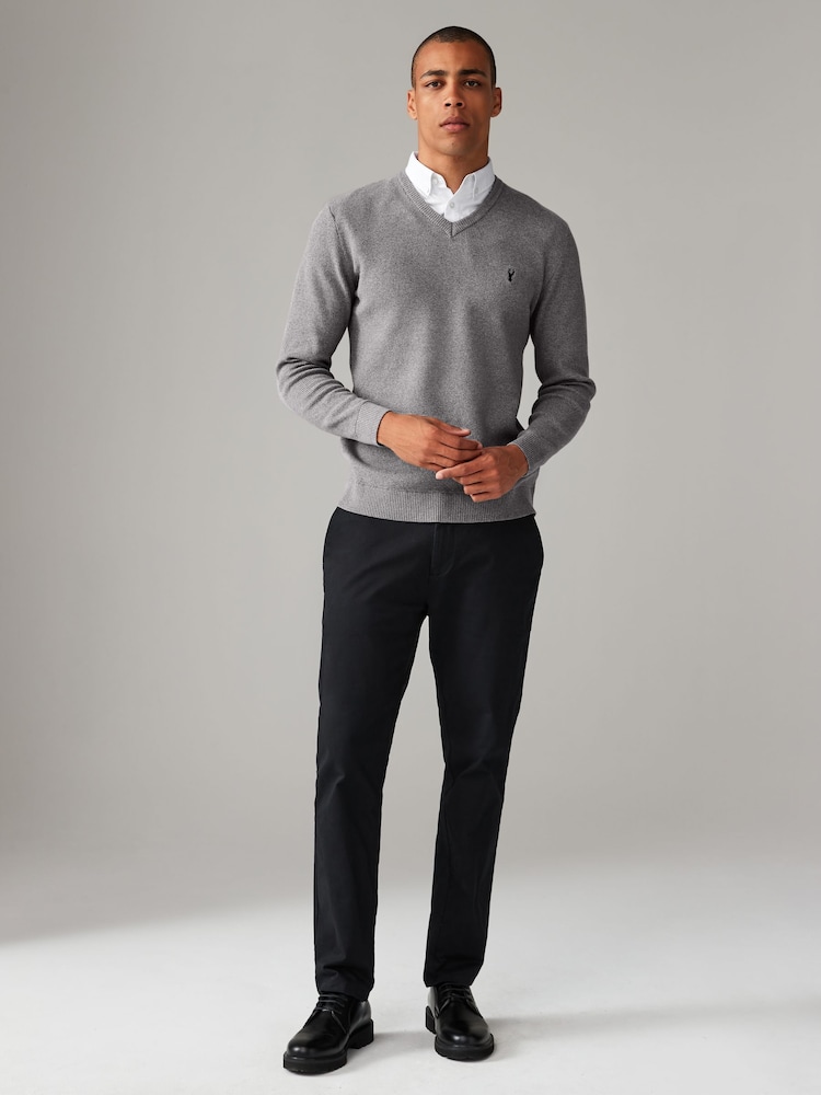 Charcoal Grey Oxford V-Neck Regular Mock Shirt Jumper - Image 2 of 7