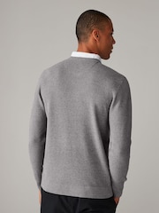Charcoal Grey Oxford V-Neck Regular Mock Shirt Jumper - Image 3 of 7