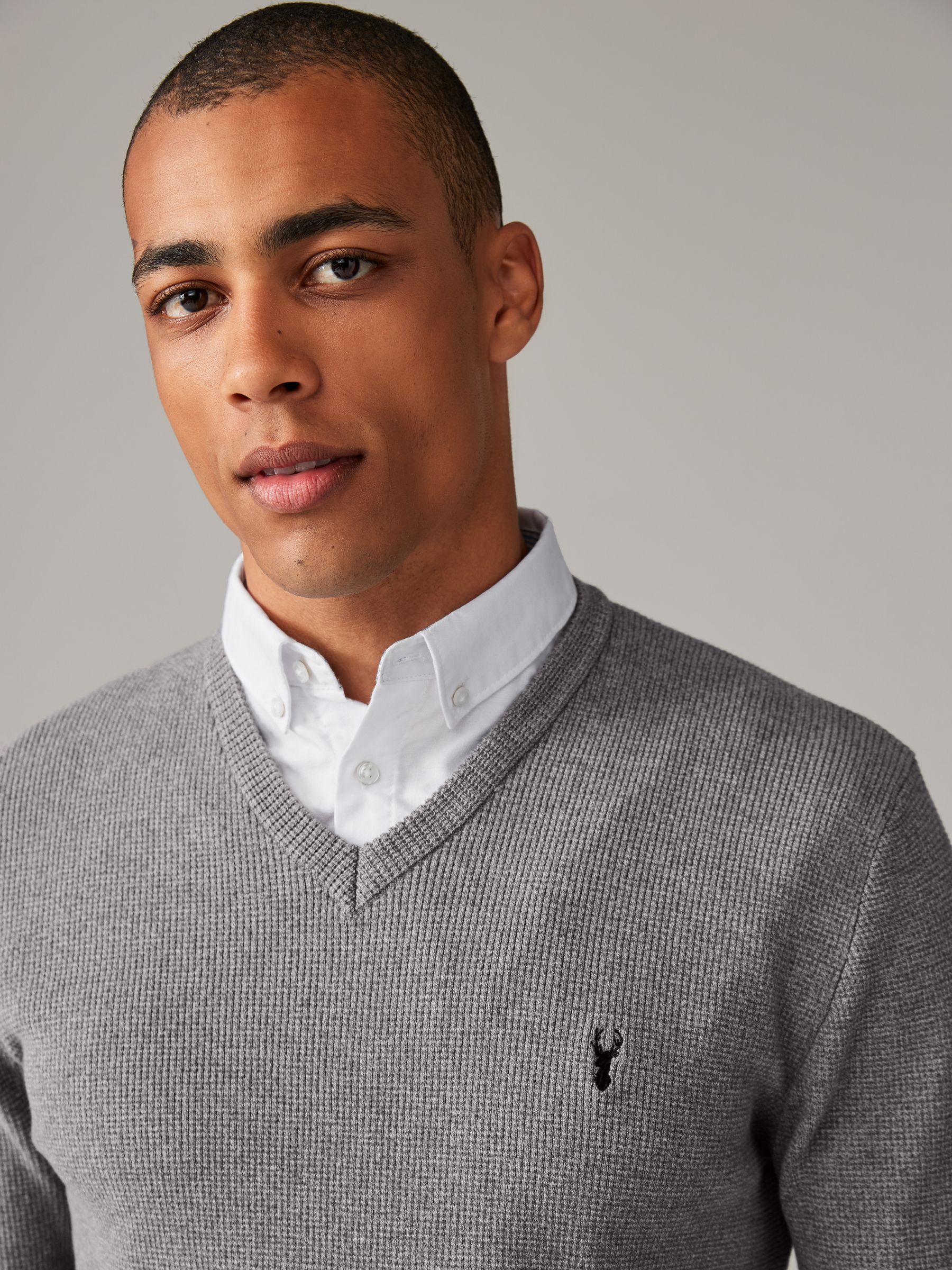 Buy Charcoal Grey Oxford V-Neck Regular Mock Shirt Jumper from the Next ...