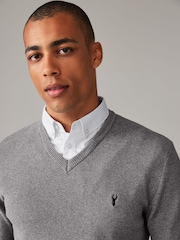 Charcoal Grey Oxford V-Neck Regular Mock Shirt Jumper - Image 4 of 7