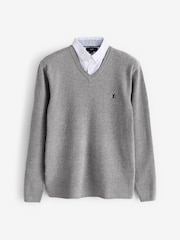 Charcoal Grey Oxford V-Neck Regular Mock Shirt Jumper - Image 5 of 7