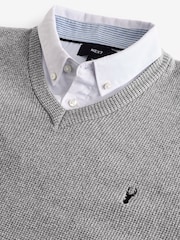 Charcoal Grey Oxford V-Neck Regular Mock Shirt Jumper - Image 7 of 7