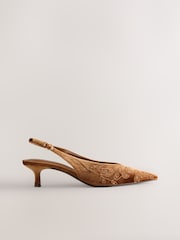 Ochre Yellow Forever Comfort® Velvet Embroidered Slingback Heels - Image 1 of 9