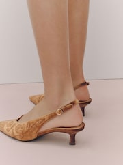 Ochre Yellow Forever Comfort® Velvet Embroidered Slingback Heels - Image 5 of 9