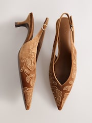 Ochre Yellow Forever Comfort® Velvet Embroidered Slingback Heels - Image 6 of 9
