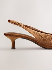 Ochre Yellow Forever Comfort® Velvet Embroidered Slingback Heels - Image 7 of 9