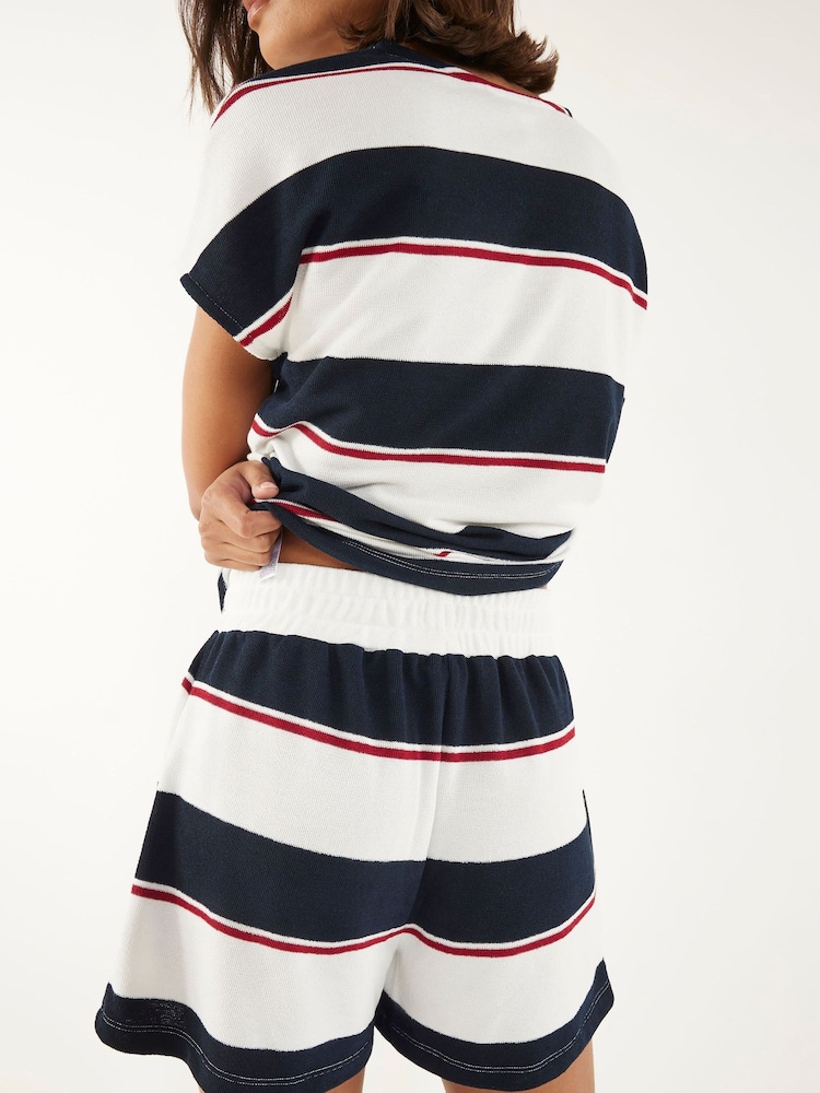 River Island Blue Stripe Textured Shorts - Image 2 of 4 River Island Blue Stripe Textured Shorts - Image 2 of 4