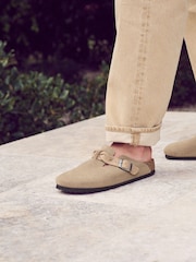 Birkenstock Taupe Boston Suede Braided Clogs - Image 2 of 9