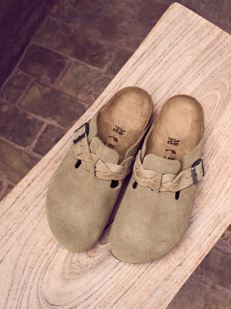 Birkenstock Taupe Boston Suede Braided Clogs - Image 7 of 9