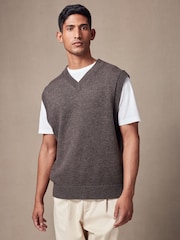 Grey Relaxed Fit V-Neck Knit Tank with Wool - Image 1 of 7