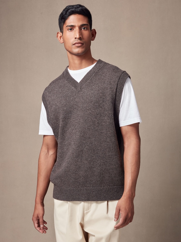 Grey Relaxed Fit V-Neck Knit Tank with Wool - Image 1 of 7