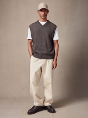 Grey Relaxed Fit V-Neck Knit Tank with Wool - Image 2 of 7