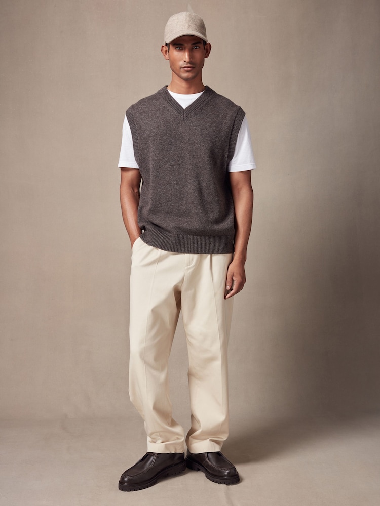Grey Relaxed Fit V-Neck Knit Tank with Wool - Image 2 of 7