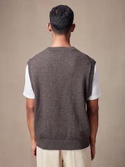 Grey Relaxed Fit V-Neck Knit Tank with Wool - Image 3 of 7