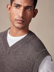 Grey Relaxed Fit V-Neck Knit Tank with Wool - Image 4 of 7