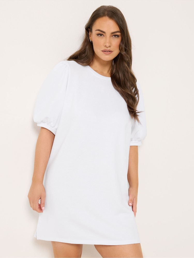 Yours Curve White Balloon Sleeve Dress - Image 1 of 4