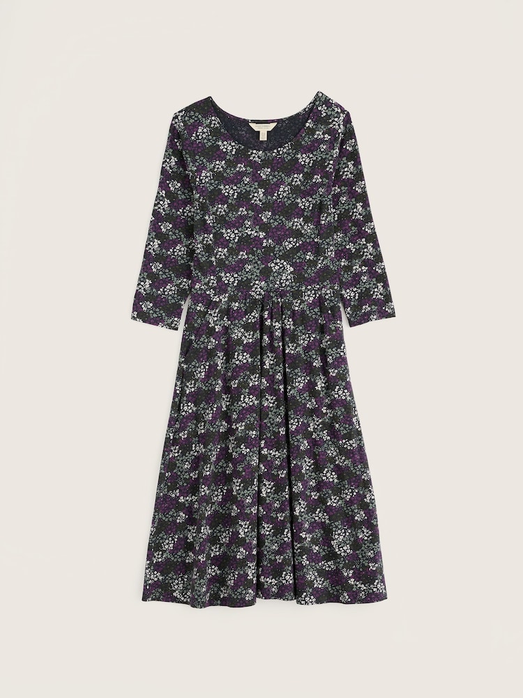 Seasalt Cornwall Purple Tall April 3/4 Sleeve Cotton Midi Dress - Image 5 of 5