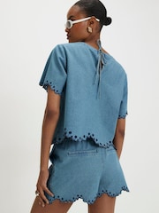 River Island Blue Short Sleeve Cutwork Denim T-Shirt - Image 2 of 4