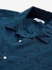 Navy Cuban Collar Linen Blend Short Sleeve Shirt - Image 6 of 7