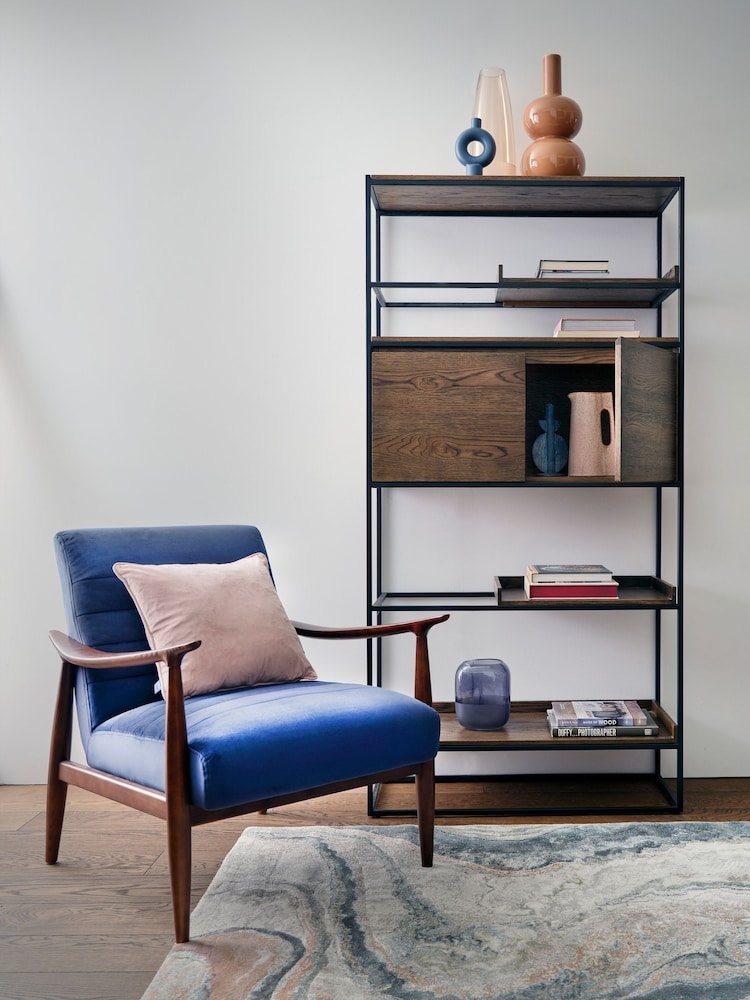 Barker and Stonehouse Navy Blue Hockney Velvet Accent Armchair - Image 1 of 6