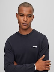 BOSS Blue Knitted Crew Neck Jumper - Image 1 of 5