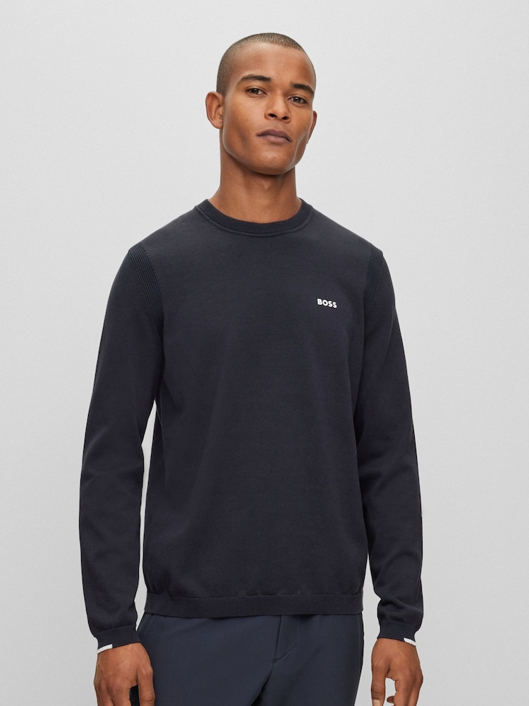 BOSS Blue Knitted Crew Neck Jumper - Image 2 of 5
