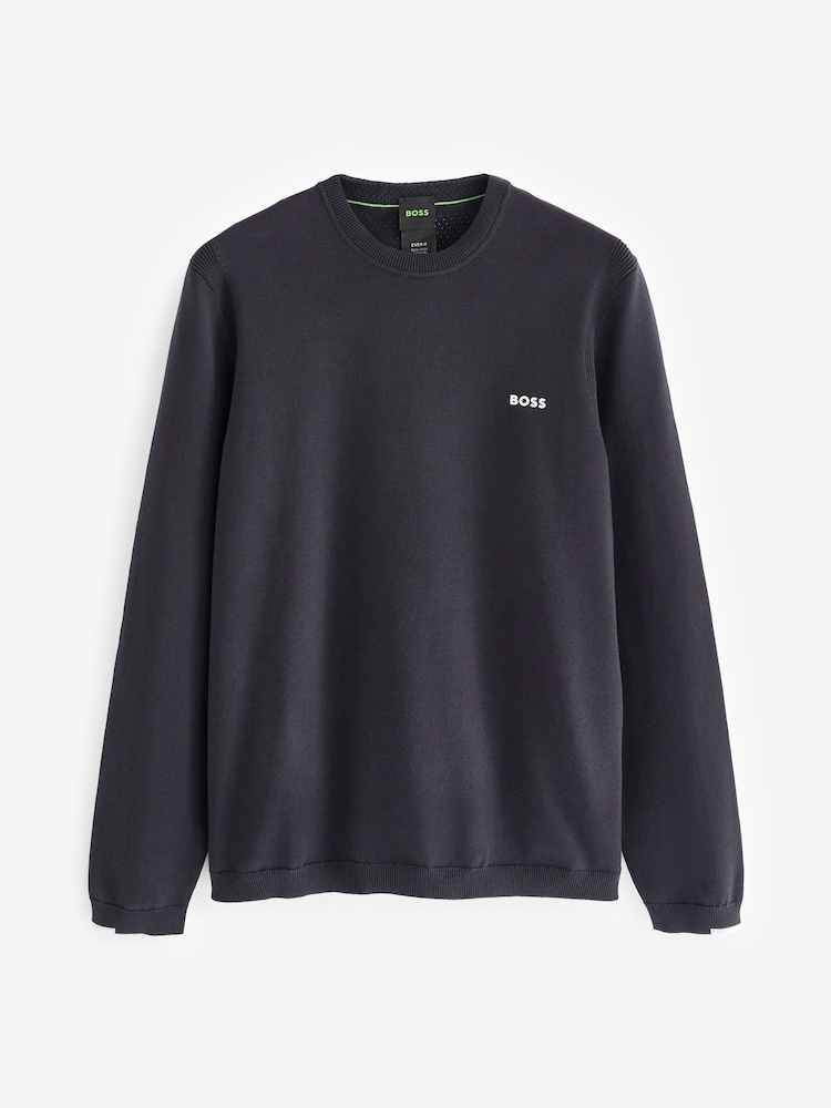 BOSS Blue Knitted Crew Neck Jumper - Image 5 of 5