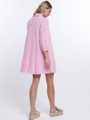River Island Pink Puff Sleeve 100% Cotton Shirt Dress - Image 1 of 4
