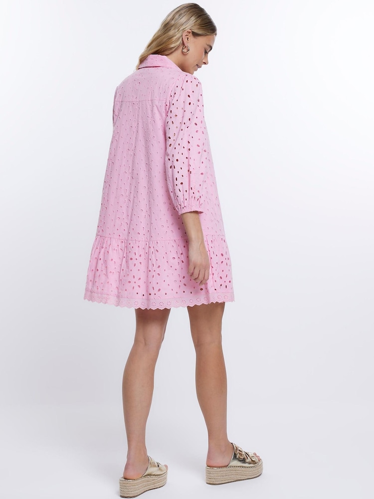 River Island Pink Puff Sleeve 100% Cotton Shirt Dress - Image 1 of 4 River Island Pink Puff Sleeve 100% Cotton Shirt Dress - Image 1 of 4